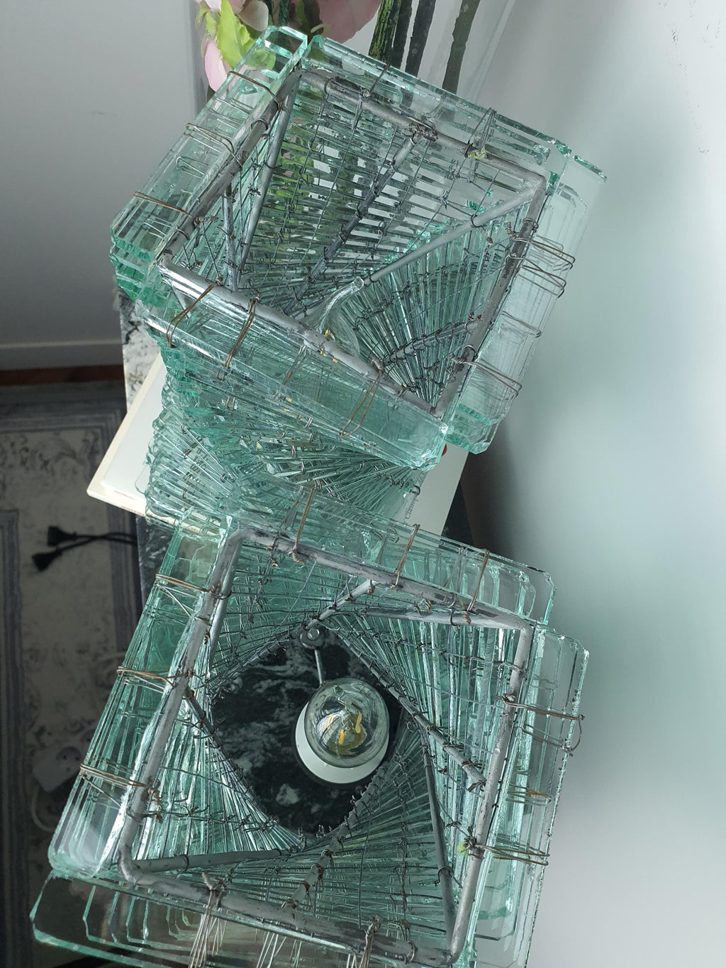 Vintage Italian glass bedside lamps with matching twisted forms
