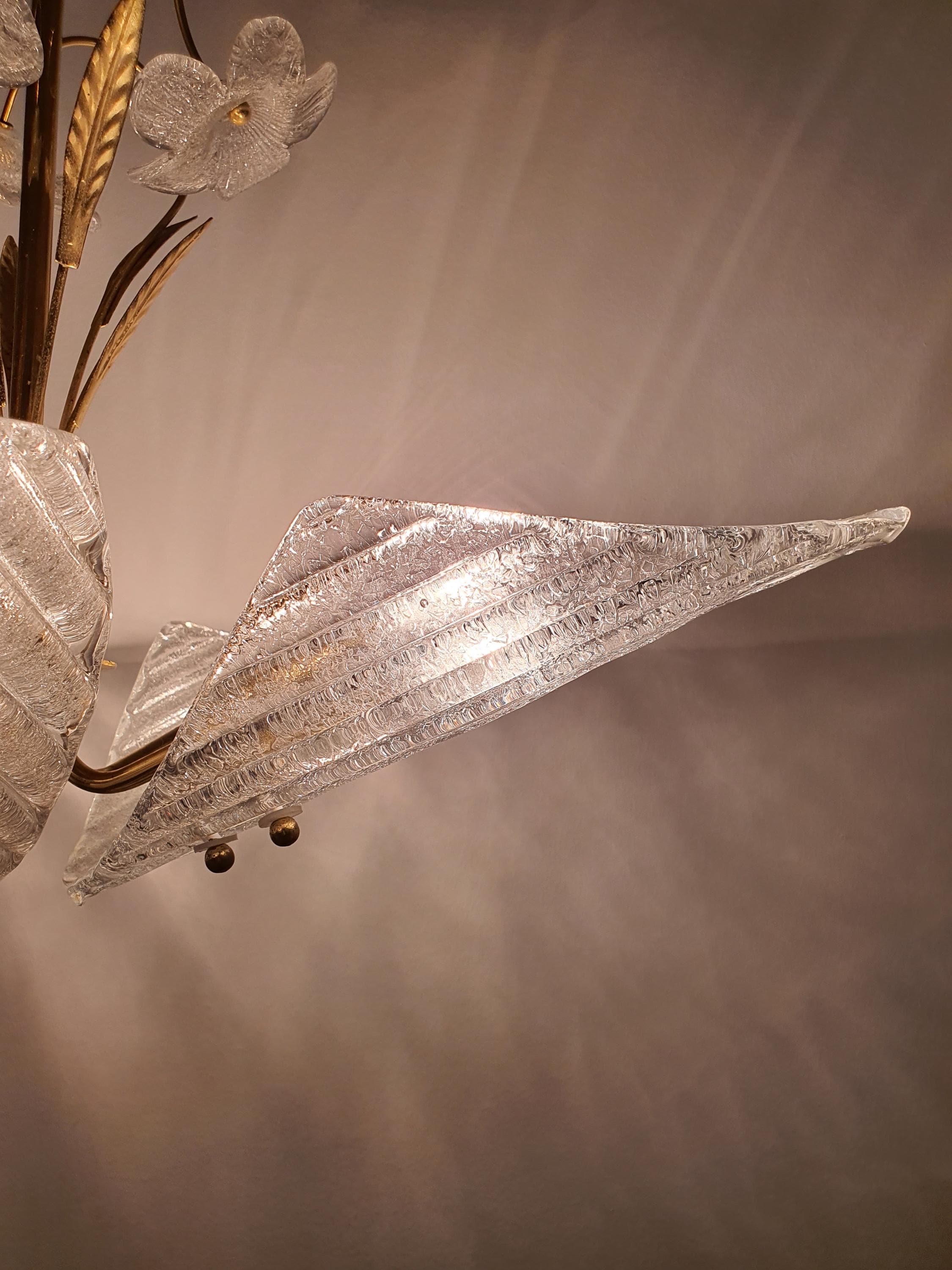 Vintage Murano Frosted Glass 5-Arm Chandelier | Hollywood Regency Lighting | Mid-Century Italian