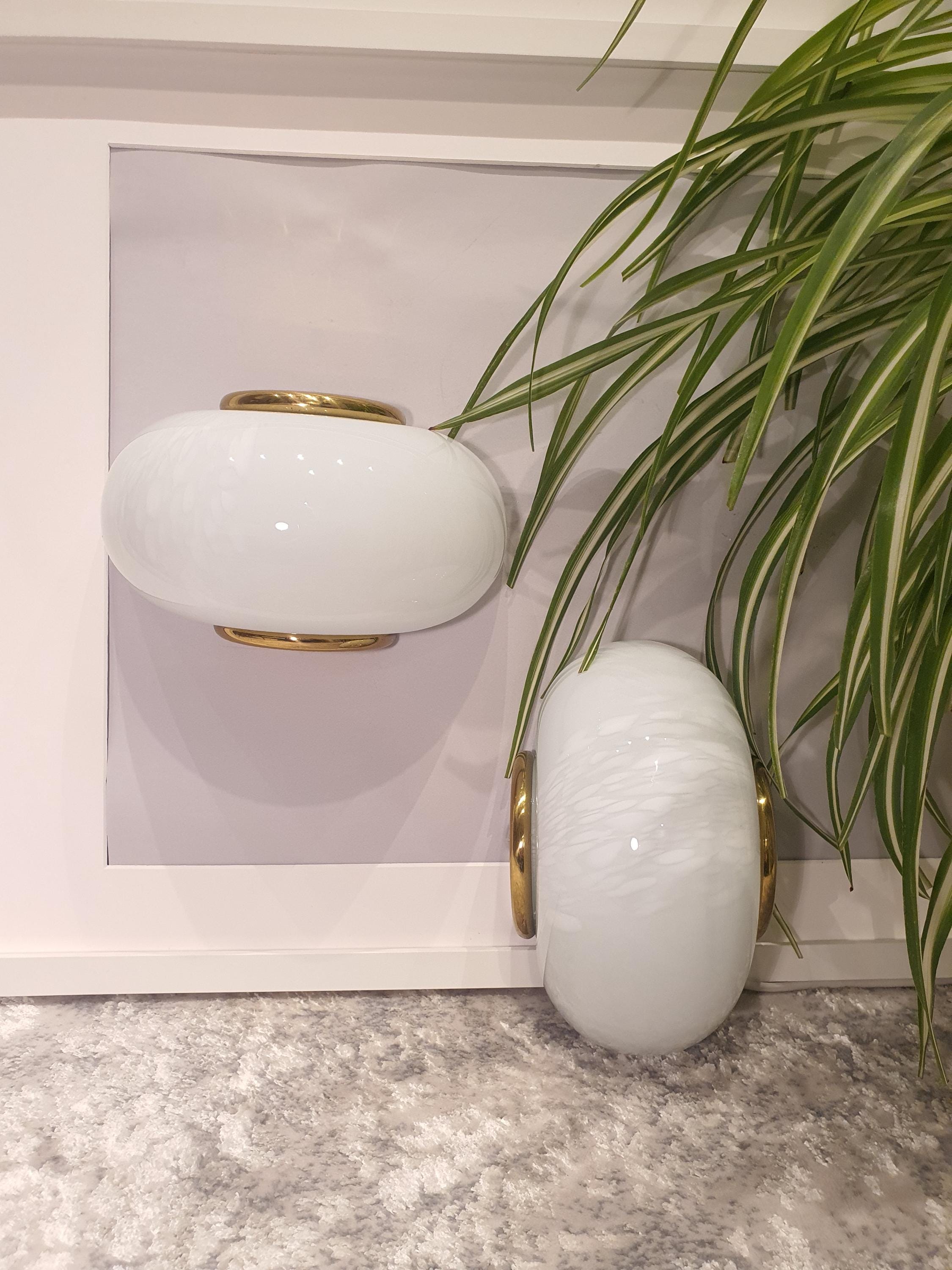 Vintage Murano Glass Sconces: Milky Way Globe Wall Lights, MCM Design
