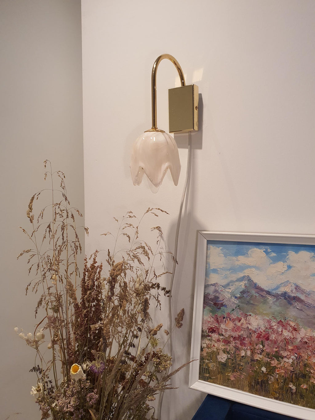 La Murrina Murano Glass Wall Sconce: Tulip Pink Floral Art Deco Lamp