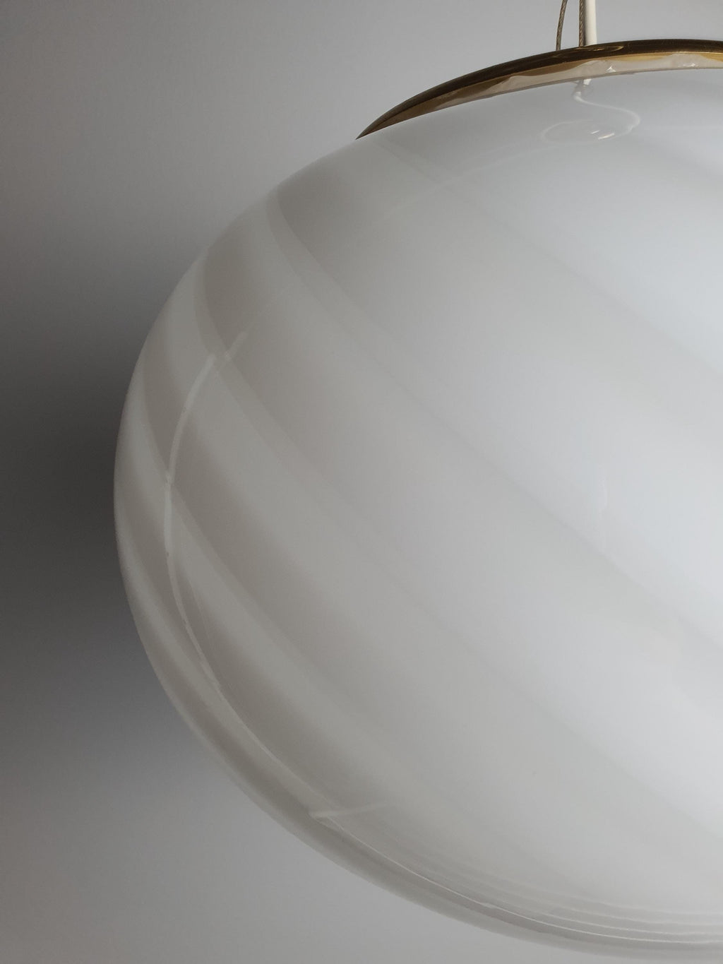Murano Glass Pendant Light: White Swirl Globe, Vintage MCM Chandelier