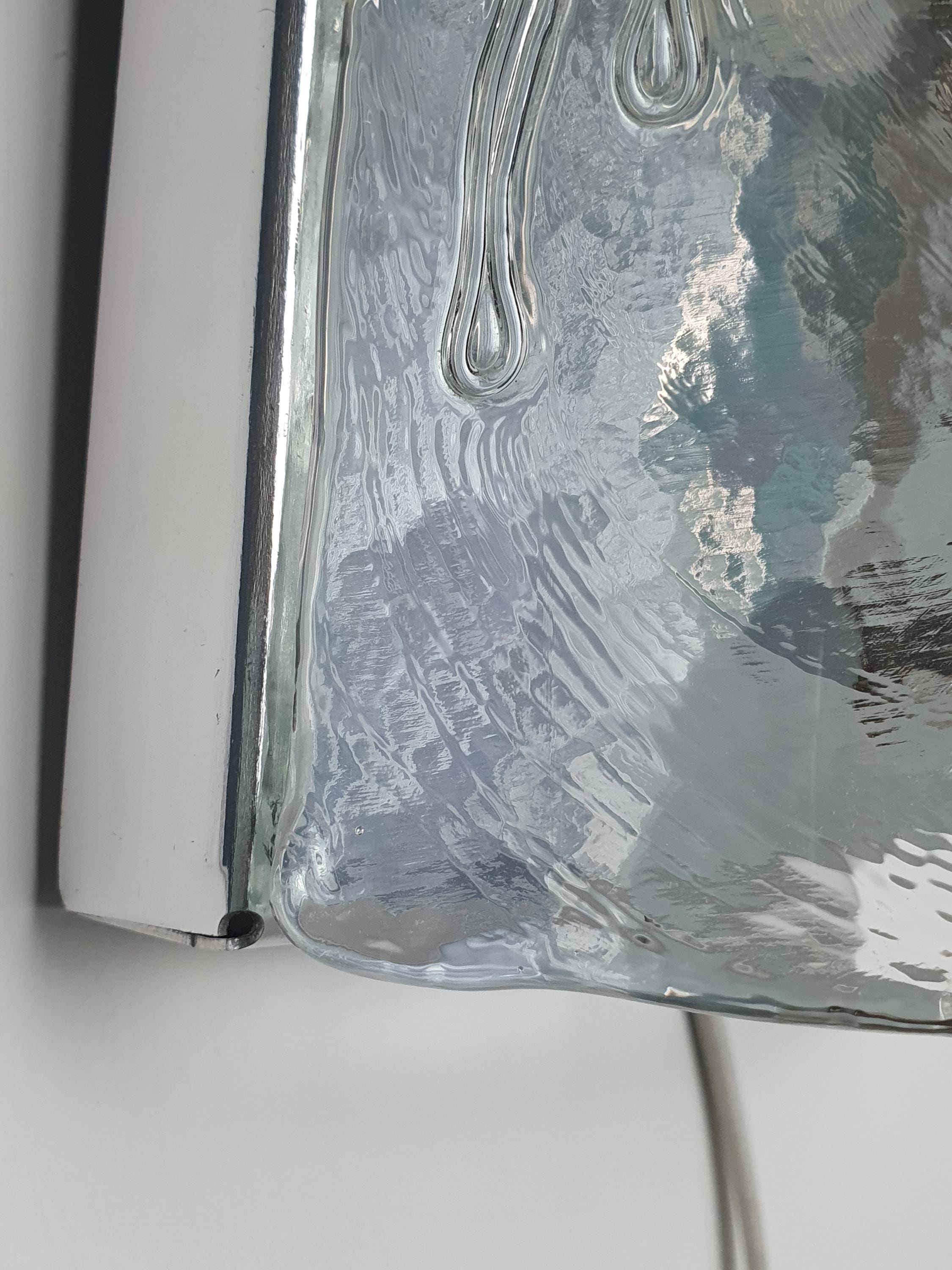 La Murrina Curved Clear Murano Glass Wall Sconce on Chrome Base