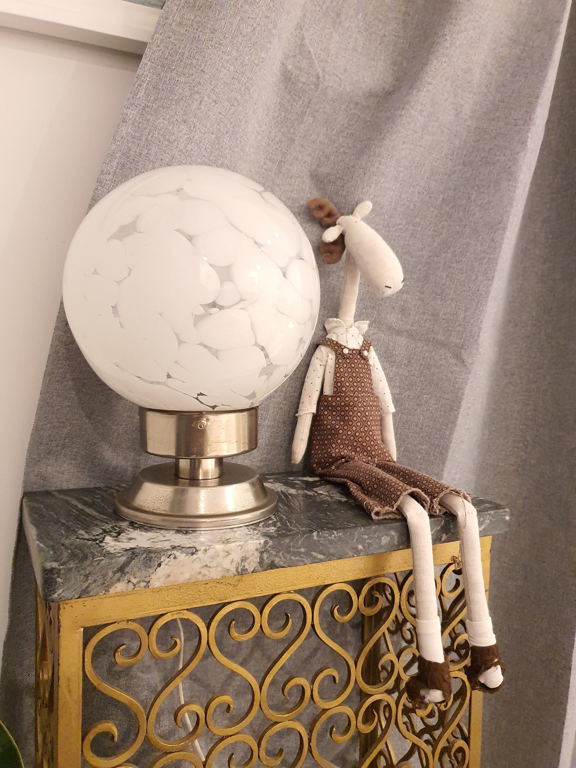 Murano Glass Globe Lamp: 1970s Italian Space Age Bedside Light