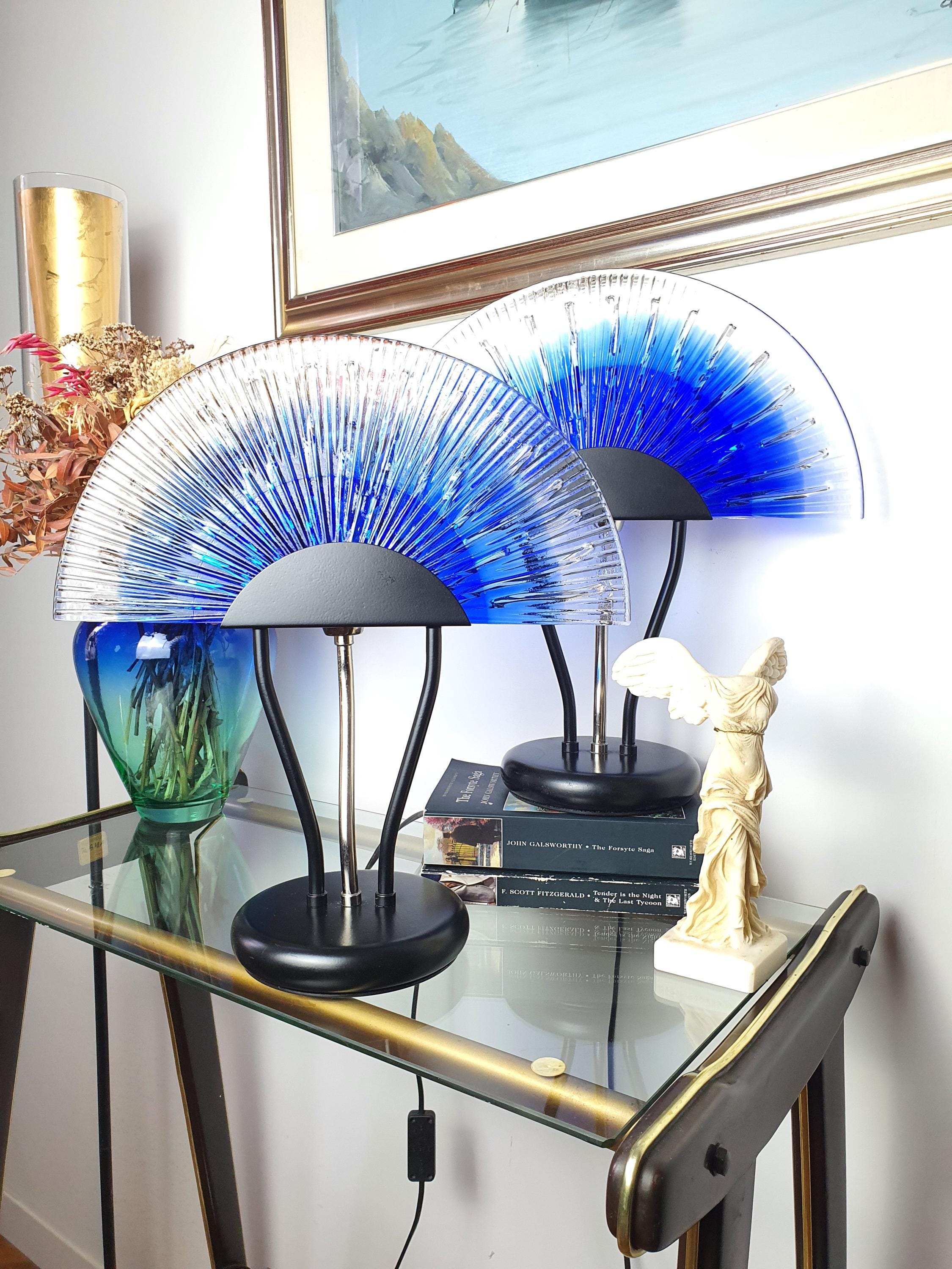 Pair of Murano fan screen lamps — both lamps shown together, bedroom setting