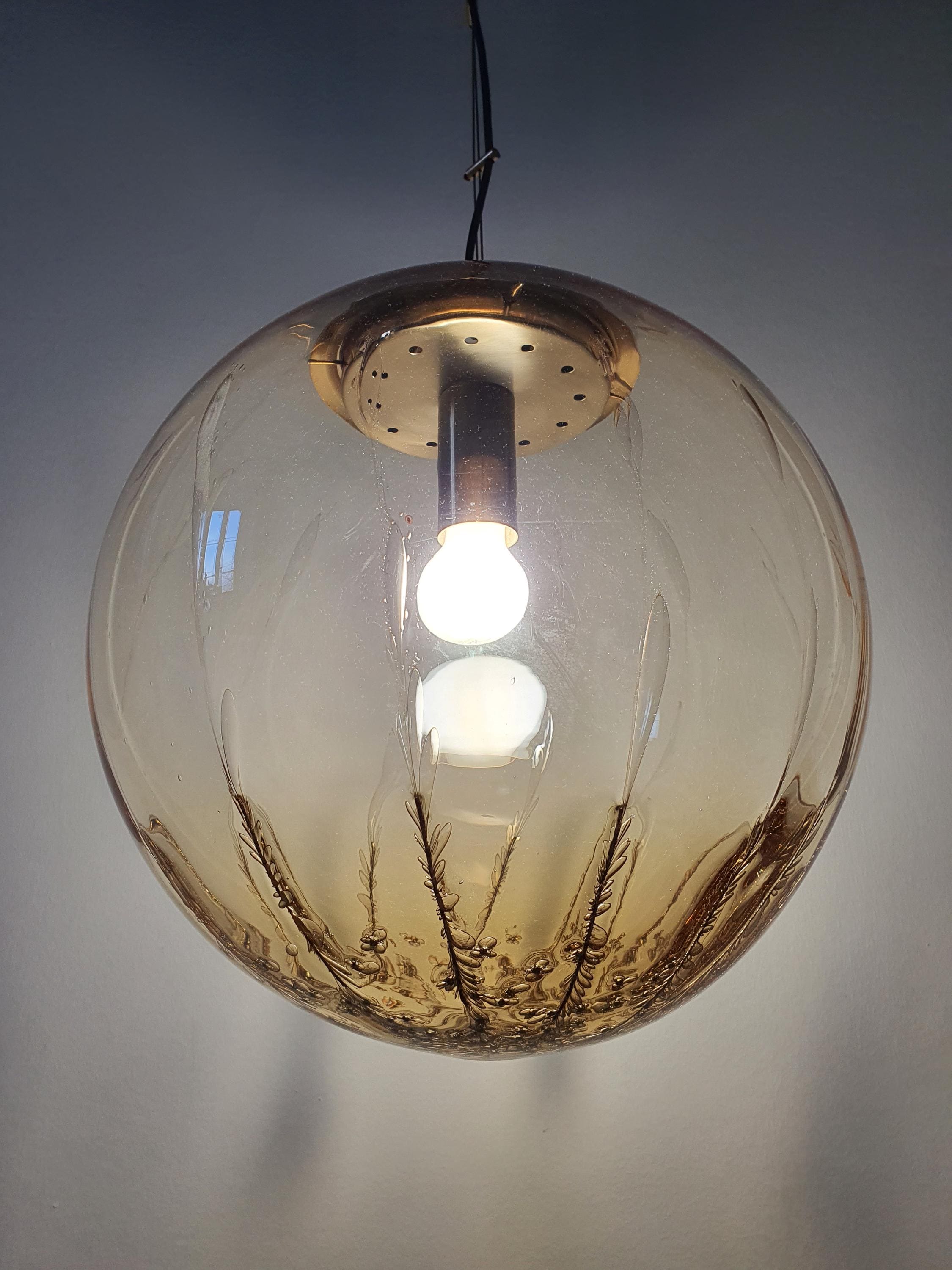 Large globe La Murrina caramel bubble pendant light in vintage Murano glass