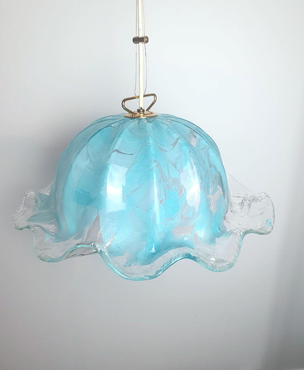 Vintage La Murrina Murano Glass Pendant Light | Tiffany Color Floral Hat Design | Italian Mid-Century Lighting