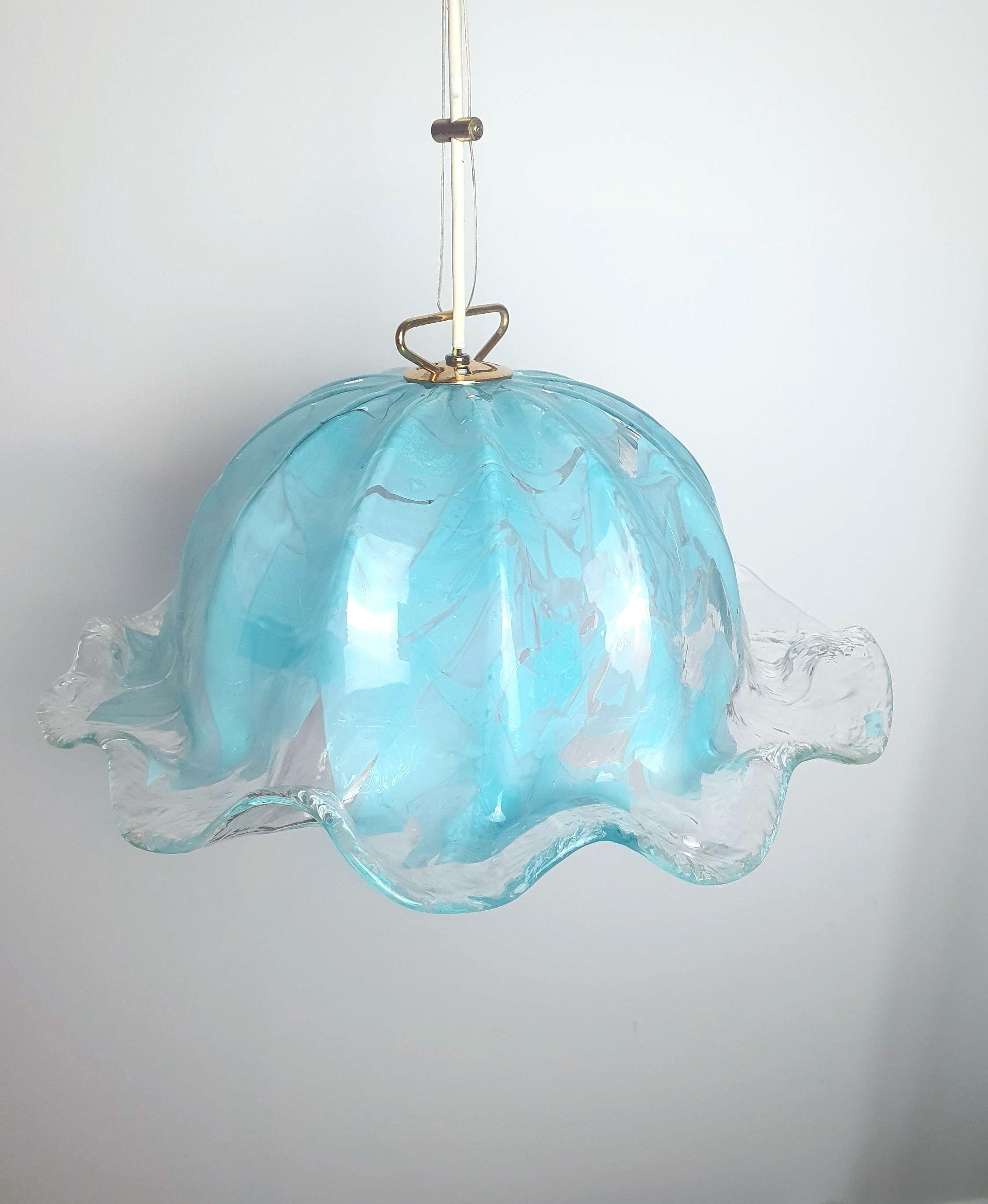 Vintage La Murrina Murano Glass Pendant Light | Tiffany Color Floral Hat Design | Italian Mid-Century Lighting