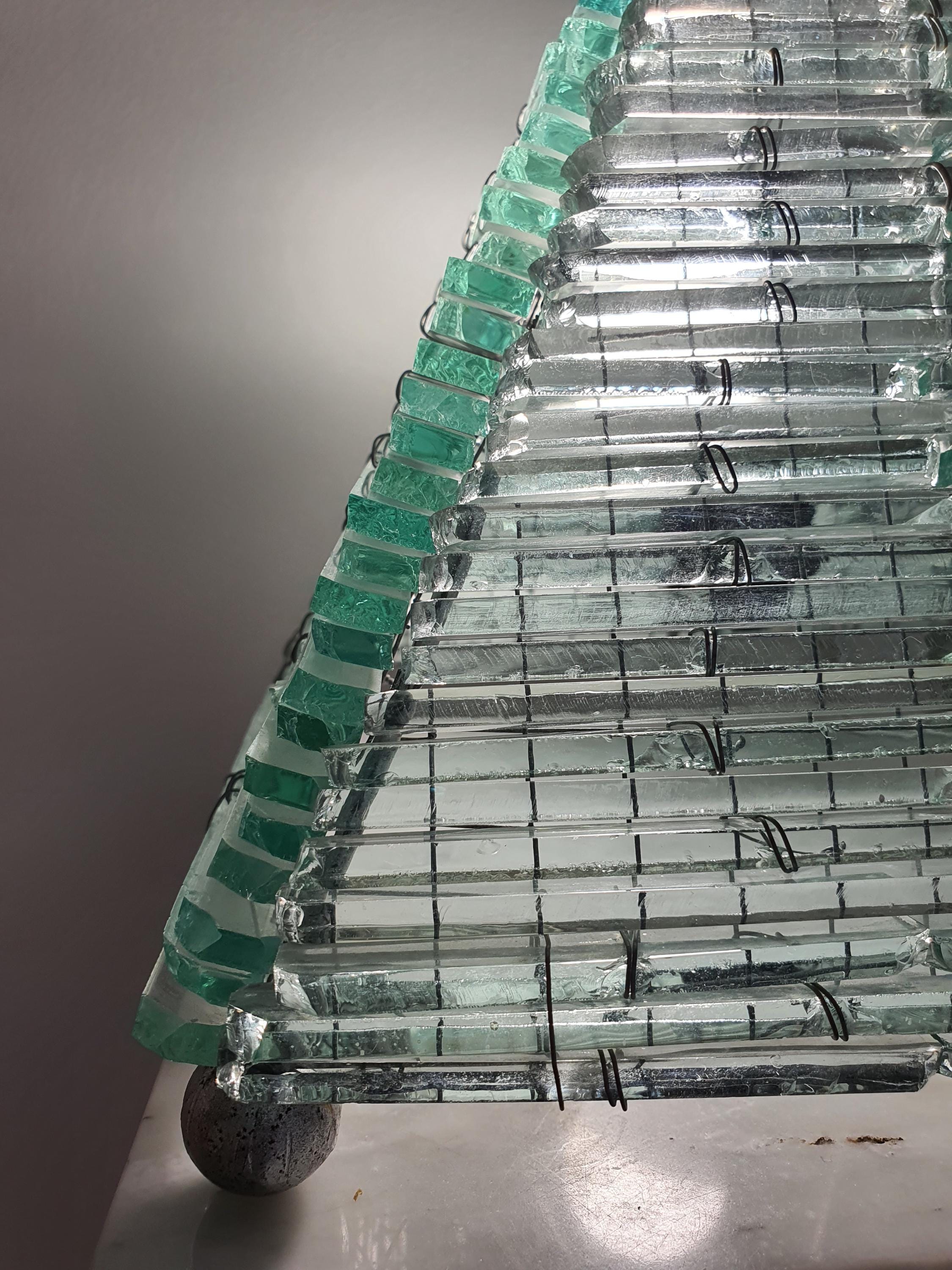 Mosaic Bottle Glass Pyramid Lamp: Retro Mid-Century Modern Table Light