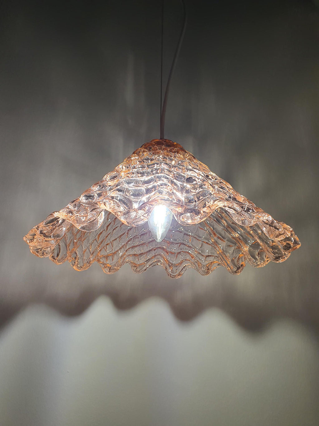 Barovier & Toso Attributed Murano Glass Pink Fazzoletto Pendant Light