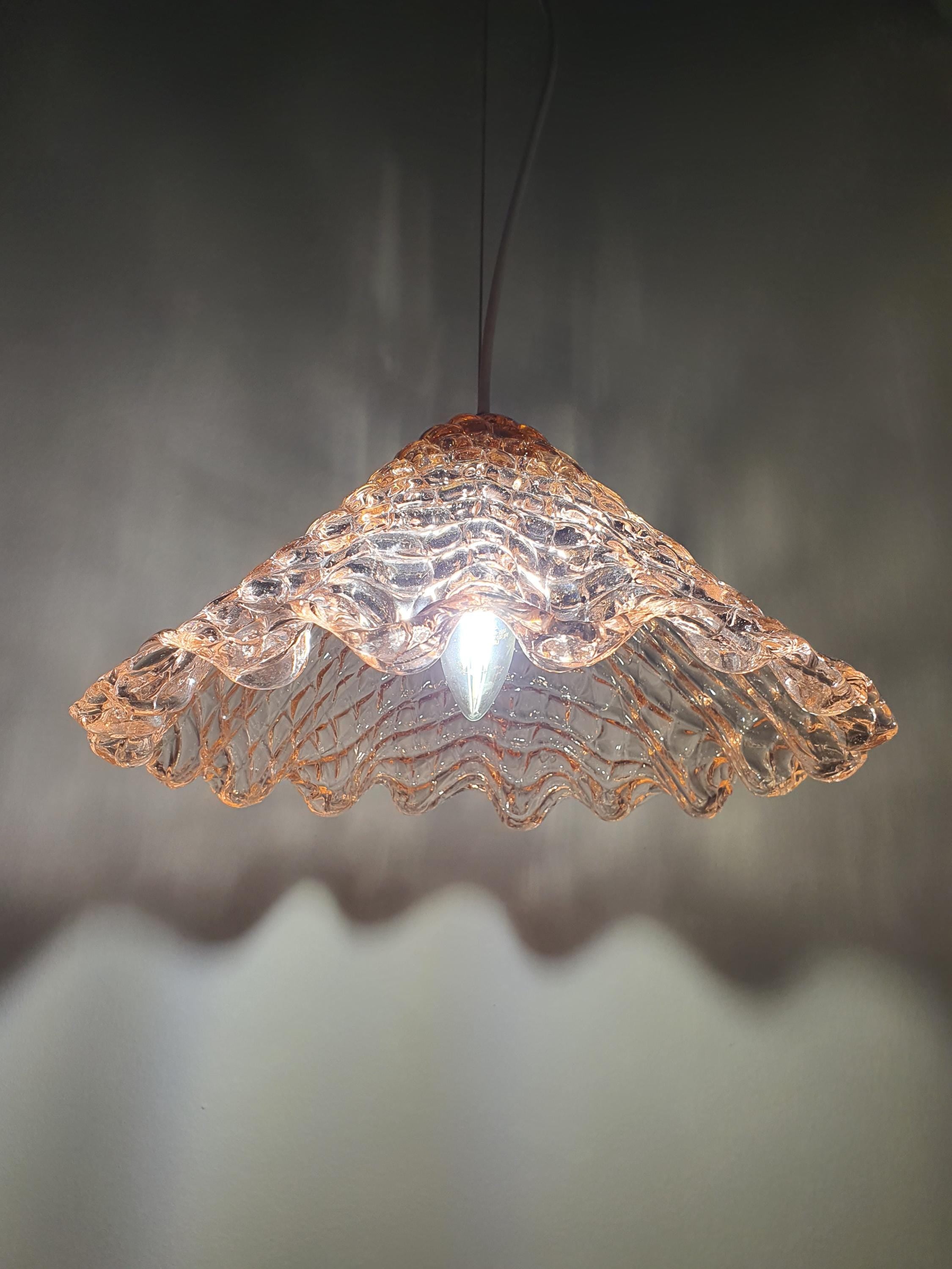 Barovier & Toso Attributed Murano Glass Pink Fazzoletto Pendant Light