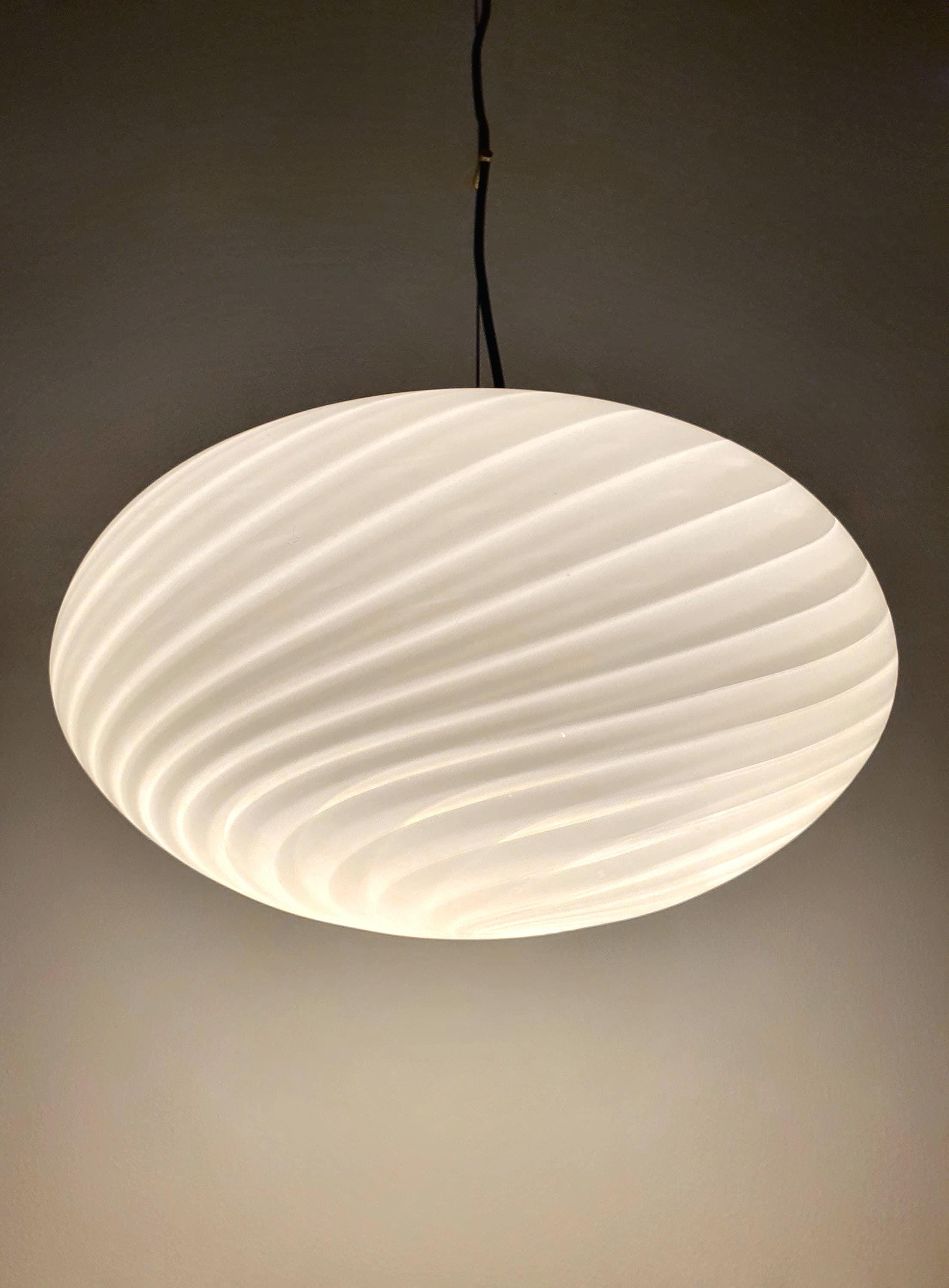 Murano Glass Globe Pendant Light: White Swirl, Handcrafted Italian Chandelier