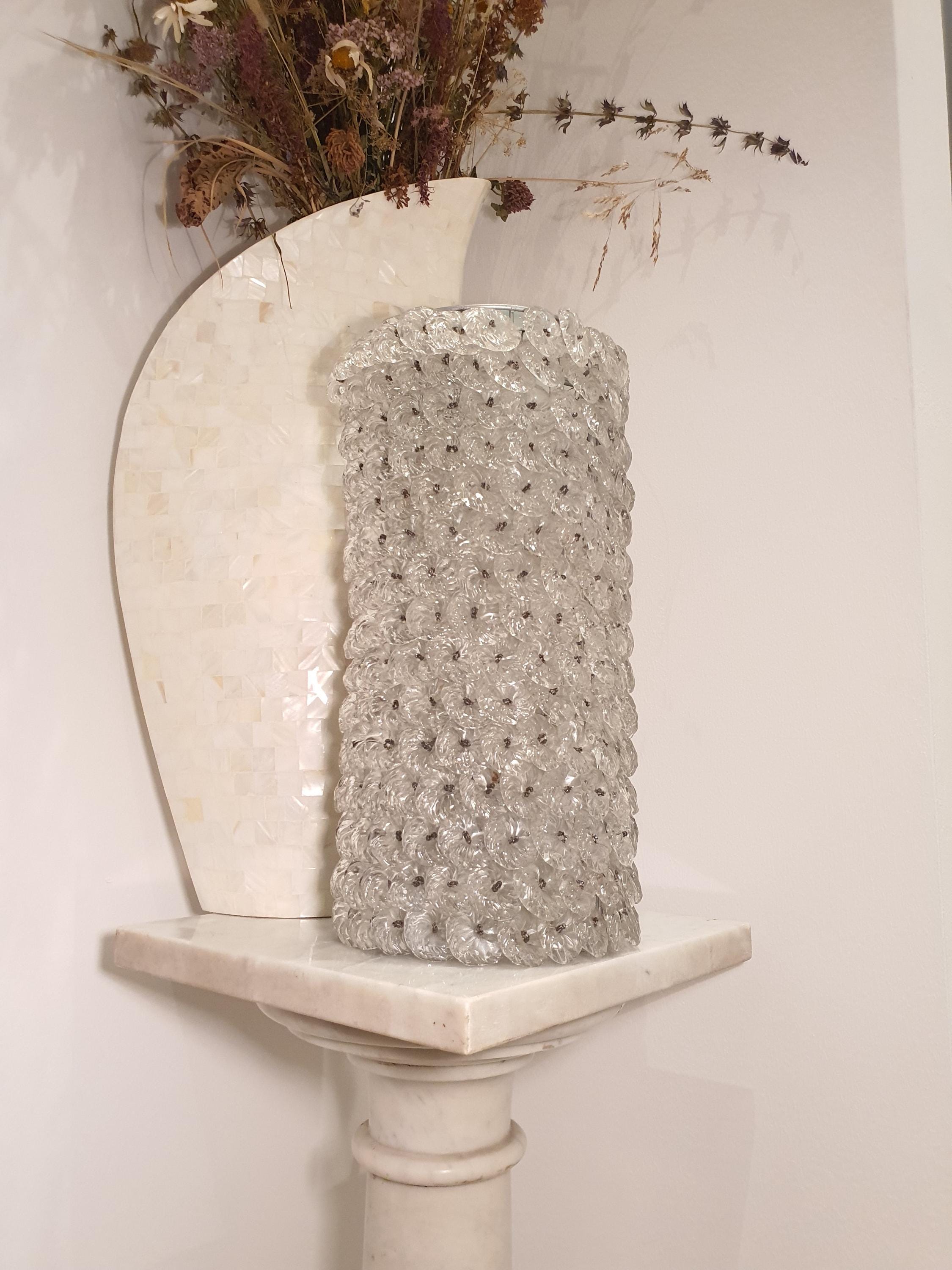 Vintage Murano Glass Floral Table Lamp: Retro Bedside Light