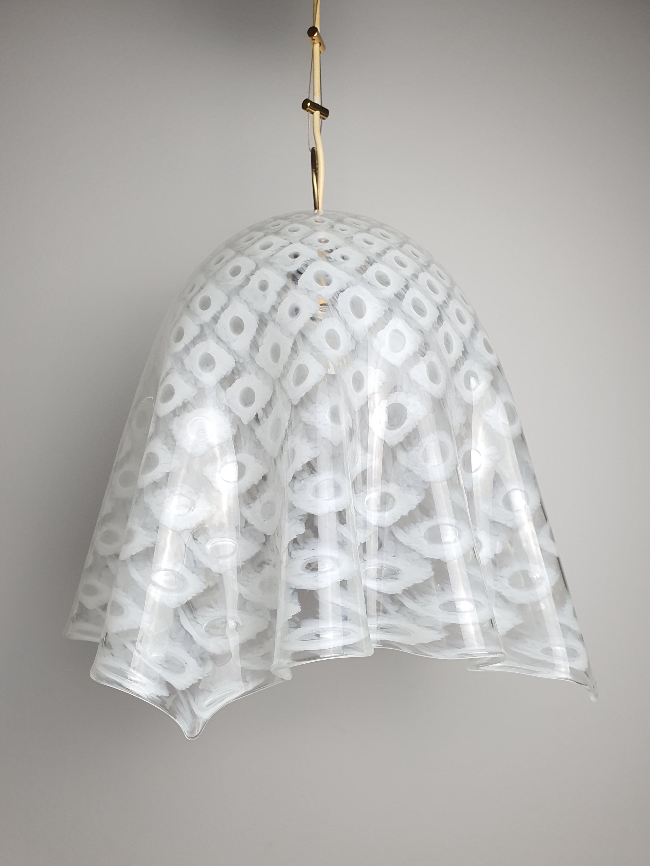 La Murrina Murano Glass Pendant Light: Bubbled White Skirt, Mid-Century Modern