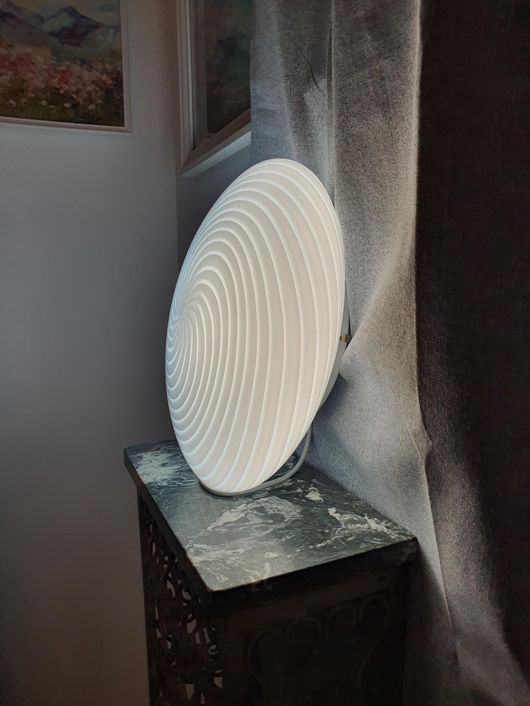Signed De Majo Murano Glass Flush Mount: White Swirl Italian Lighting
